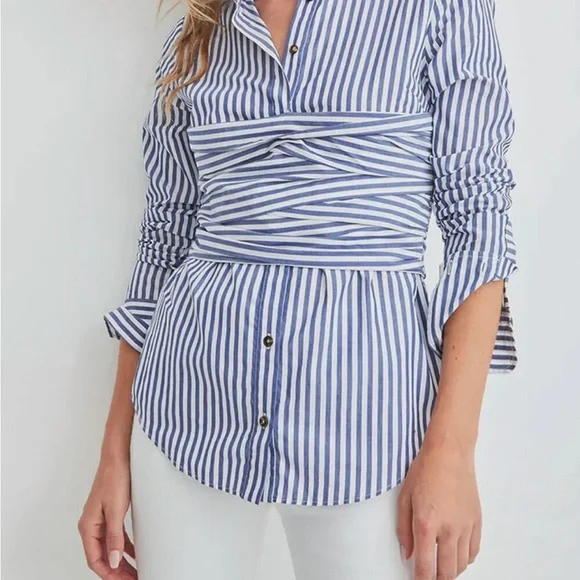 Veronica Beard Blue and White Striped Button Down Shirt - Picture 3 of 13